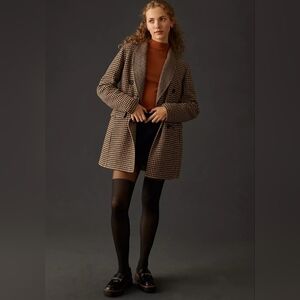 Anthropologie Bernardo Houndstooth Wool Blend Double-Breasted Handmade Blazer